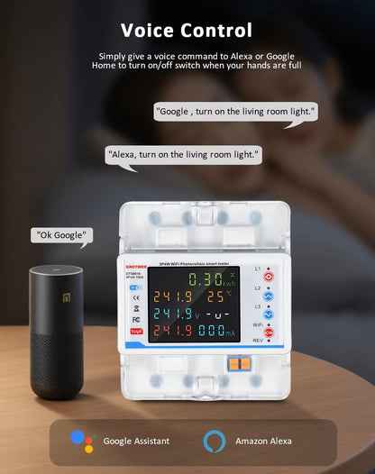 Switchora Smart WiFi Circuit Meter 4P 3 Phase 100A – Bidirectional Metering, Solar Ready, Tuya App