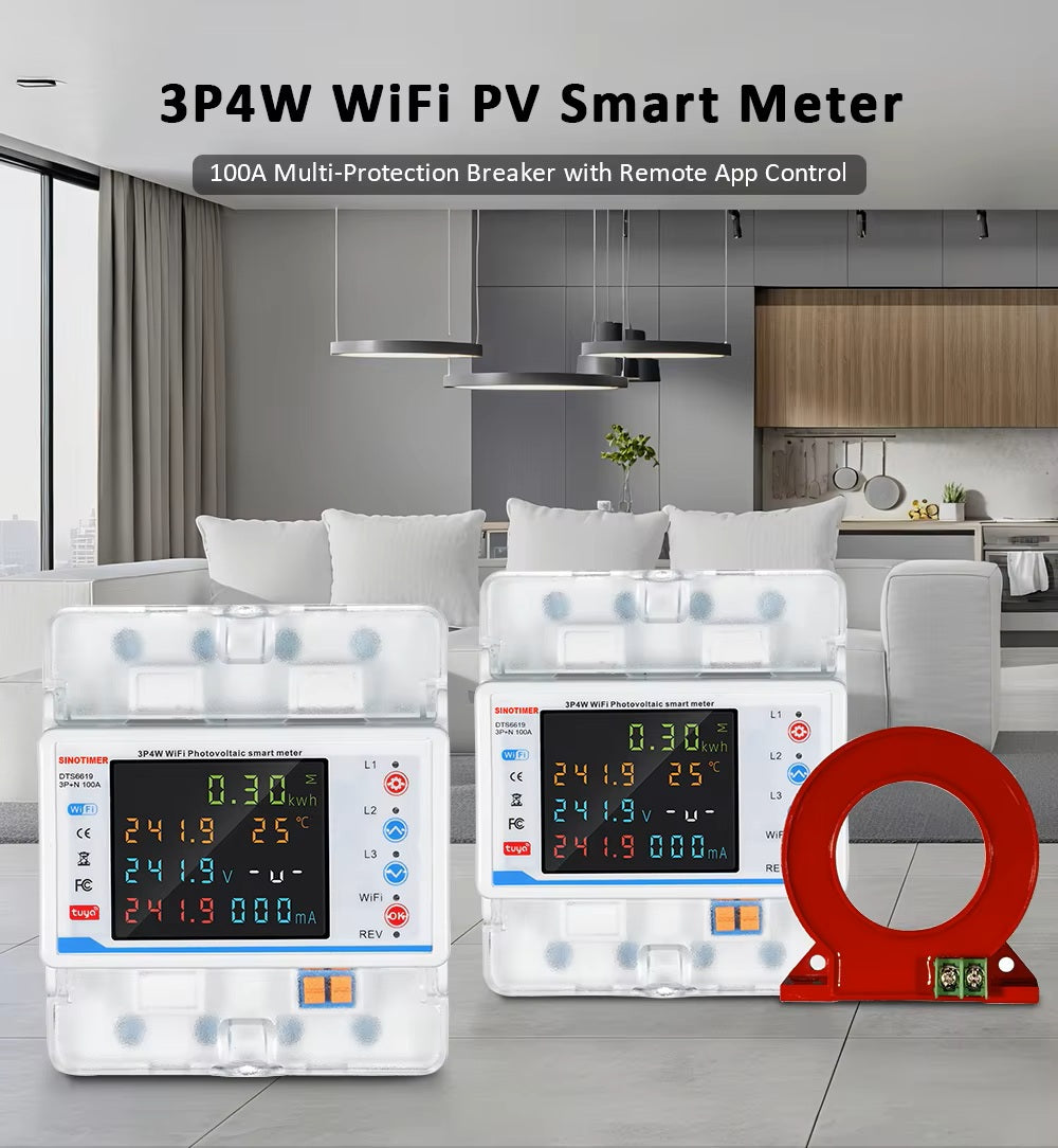Switchora Smart WiFi Circuit Meter 4P 3 Phase 100A – Bidirectional Metering, Solar Ready, Tuya App