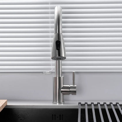 Premium 15" inches Pull Out Kitchen Faucet Stainless Steel in All Silver | Shower and Bubble Modes | Hot and Cold Mixer | Splash Proof | 360° Moveable
