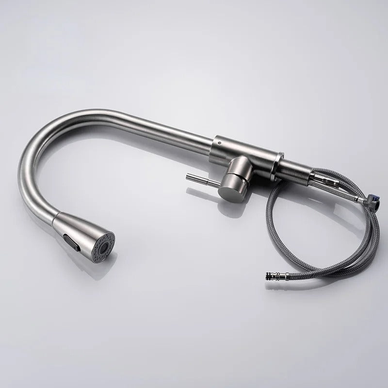 Premium 15" inches Pull Out  Kitchen Mixer in Stainless Steel Shiny Chrome | Shower and Bubble Modes | Hot and Cold | 360° Moveable