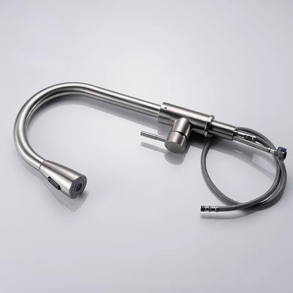 Premium 15" inches Pull Out  Kitchen Mixer in Stainless Steel Shiny Chrome | Shower and Bubble Modes | Hot and Cold | 360° Moveable