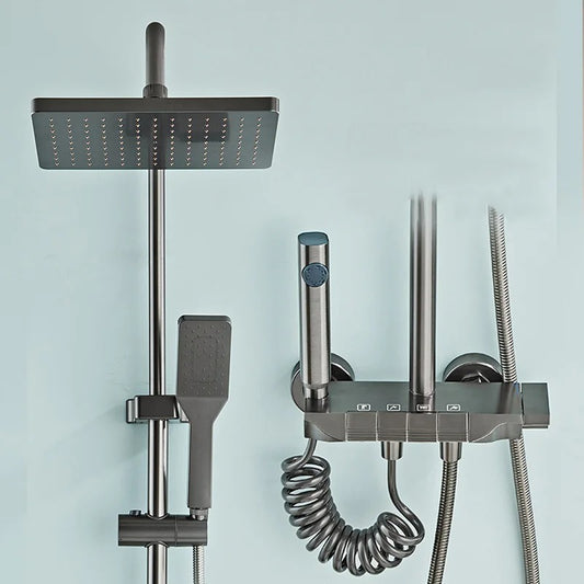 Piano Button Complete Bathroom Set in Stainless Steel with Basin Mixer Mettalic Grey