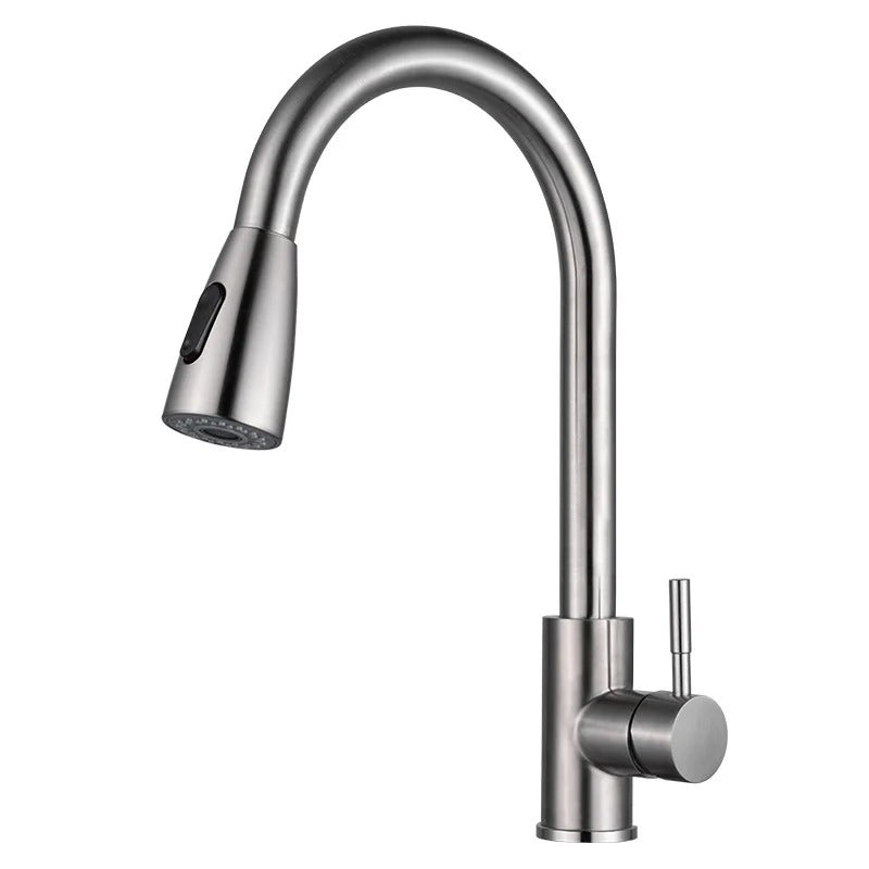 Premium 15" inches Pull Out  Kitchen Mixer in Stainless Steel Shiny Chrome | Shower and Bubble Modes | Hot and Cold | 360° Moveable