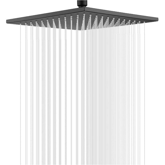 Rain Shower 6" to 16" inches in Heavy Duty Stainless Steel Matt Black | 360° Adjustable | Silicon Nozzles