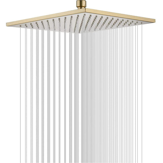 Rain Shower 6" to 16" inches in Heavy Duty Stainless Steel Shiny Gold | 360° Adjustable | Silicon Nozzles