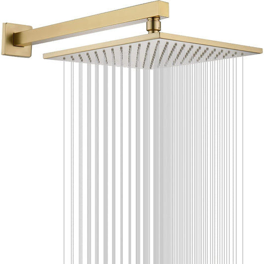 Rain Shower 6" to 16" inches in Heavy Duty Stainless Steel Shiny Gold | 360° Adjustable | Silicon Nozzles
