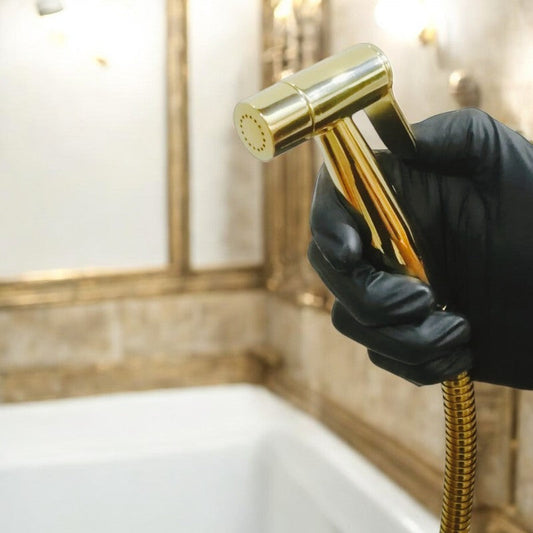 Shiny Gold Heavy Duty Stainless Steel Muslim Shower Set 5"inches Head + 1.2 Meter Pipe | High Water Pressure | Easy Installation | Bathroom and Toilets