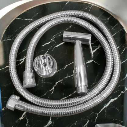Shiny Chrome Heavy Duty Stainless Steel Muslim Shower Set 5"inches Head + 1.2 Meter Pipe | High Water Pressure | Easy Installation | Bathroom and Toilets
