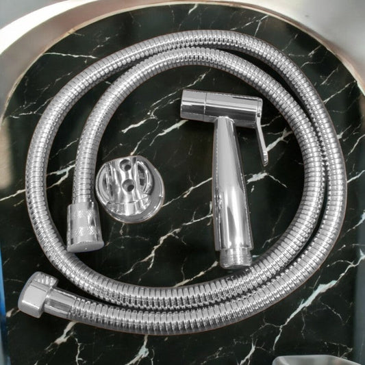 Shiny Chrome Heavy Duty Stainless Steel Muslim Shower Set 5"inches Head + 1.2 Meter Pipe | High Water Pressure | Easy Installation | Bathroom and Toilets