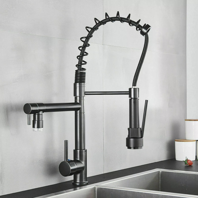 Premium 15" inches Pull Out Premium Kitchen Faucet in All Black | Hot and Cold Mixer | Pull Out Spray | 360° Moveable