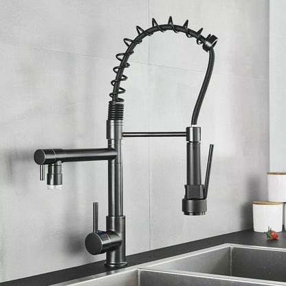 Premium 15" inches Pull Out Premium Kitchen Faucet in All Black | Hot and Cold Mixer | Pull Out Spray | 360° Moveable