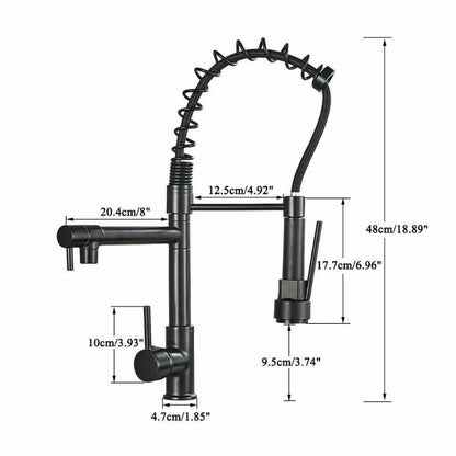 Premium 15" inches Pull Out Premium Kitchen Faucet in All Black | Hot and Cold Mixer | Pull Out Spray | 360° Moveable