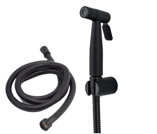 Stainless Steel Muslim Shower Set 5"inches Head + 1 Meter Pipe in Matt Black | High Water Pressure | Easy Installation | Bathroom and Toilets