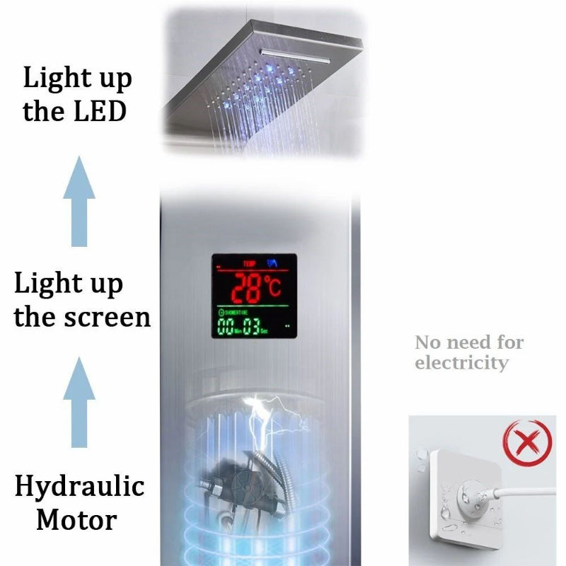 Luxury LED Shower Panel 5 in 1 with Hand Shower in Stainless Steel
